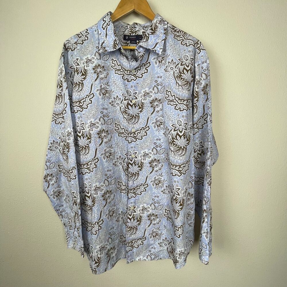 Cremieux Classics Men’s XXL Shirt – Light Blue Brown Paisley 100% Cotton